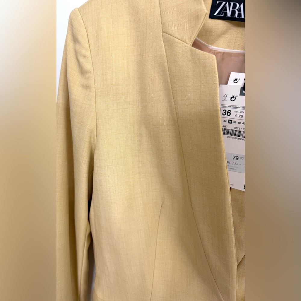 Zara Yellow Basic Blazer With Inverted Lapel Size… - image 10
